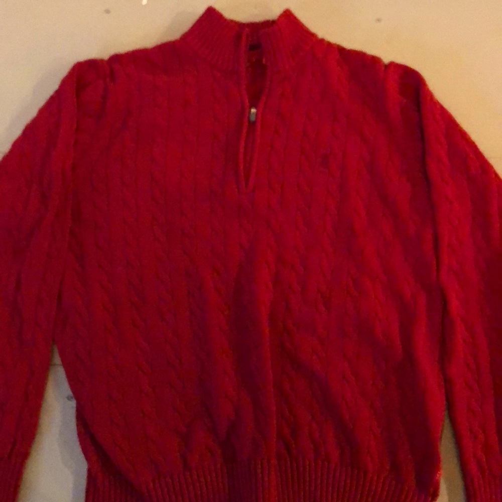 Men’s Izod Red Cableknit Half Zip Sweater, Lg.